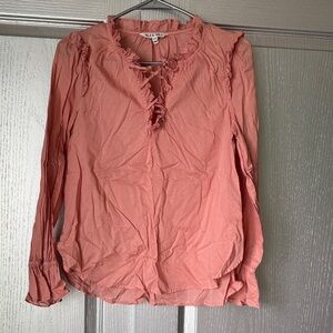 Alex Mill Coral Pink Ruffle-Trim Long Sleeve Blouse